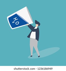Character of a man drinking a giant glass of water illustration