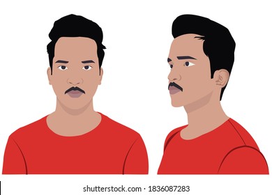 Character man face front and side views, realistic 2D Character