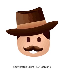 character man face mustache and hat laughing expression