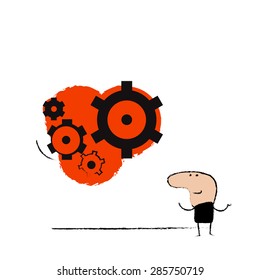 Character man with gears illustration