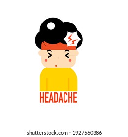 Character of a man have headaches on white background.