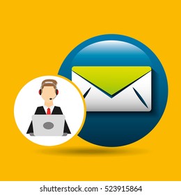 character man headphones computer with message email vector illustration eps 10