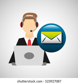 character man headphones computer with message email vector illustration eps 10