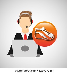 character man headphones computer with sneaker run vector illustration eps 10
