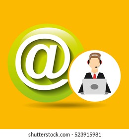 character man headphones computer with web mail vector illustration eps 10