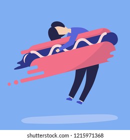 Character of a man hugging a fast food hotdog illustration