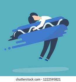 Character of a man hugging a fast food hotdog illustration