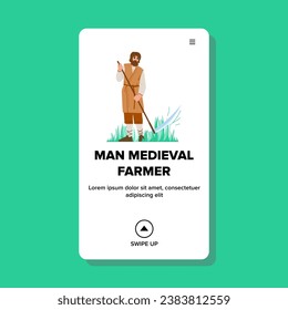 vectores de granjero medieval de caracter man. plano de la web, personaje , personaje histórico antiguo hombre agricultor medieval web plana ilustración de dibujos animados
