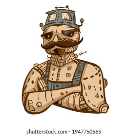 character man with mustache and beard in vintage style, colored, detailed