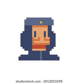 character man perfect pixel art icon. Design for avatar, portrait, profile picture, stickers, web, mobile app. Logo for game design. 1-bit. Young guy isolated vector illustration. Game assets.