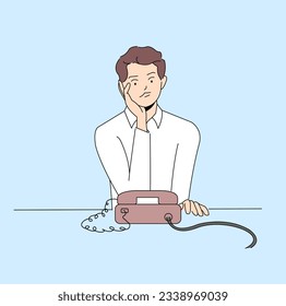 character of man with a phone waiting for phone call