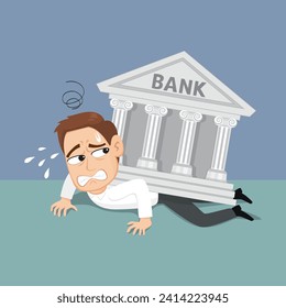 Character man pressure with the bank debt on loan crushed. Debt concept.illustration vector cartoon.