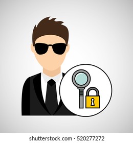 character man protected digital search vector illustration eps 10