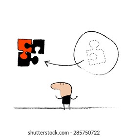 Character man with puzzle illustration