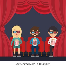 character man sitting watch 3d movie with pop corn