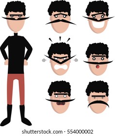 character man stand  with many variants of faces