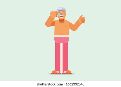 A character of a man takes photos with the camera. Simple character vector illustration, this illustration can use as a sticker also.