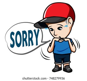 The character Man wearing hat with Caption Sorry