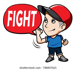 The character Man wearing hat with Caption Fight