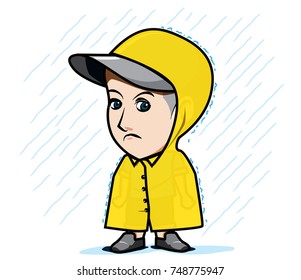 The character Man wearing hat with Caption Raining Day