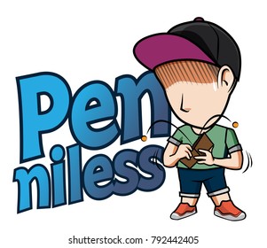 The character Man wearing hat with Caption Penniless