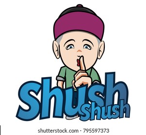 The character Man wearing hat with Caption Shush 