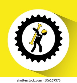 character man worker construction and gears with tool icon vector illustration