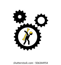 character man worker construction and gears with tool icon vector illustration