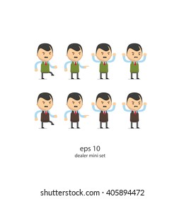 Character manager. Annoyed. Vector Illustration of businessman, dealer. Mini set.