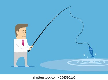 Character manager caught fish. Metaphor image