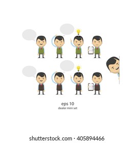 Character manager. Idea. Vector Illustration of businessman, dealer. Mini set. Businessman. Manager. Business. Financial Manager. Successful businessman. 
Business plan. Flat businessman, manager.