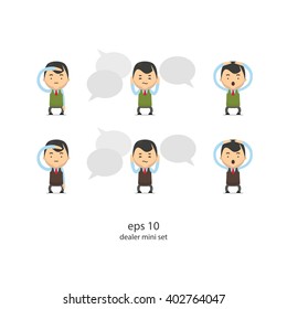 Character manager. Vector Illustration of businessman, dealer. Speech bubble. Vector eps10.