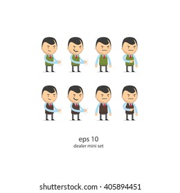 Character manager. Vector Illustration of businessman, dealer. Mini set.