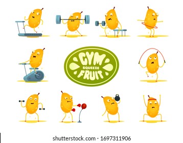 El caracter de mango en el gimnasio exprime todos los zumos