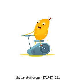The character mango in the gym squeezes out all the juices