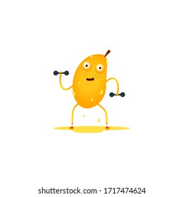 The character mango in the gym squeezes out all the juices