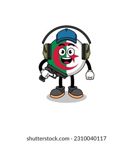 Character mascot of algeria flag doing shooting range , character design