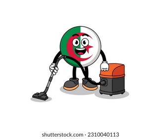 Character mascot of algeria flag holding vacuum cleaner , character design