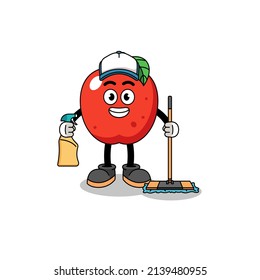 Character mascot of apple as a cleaning services , character design