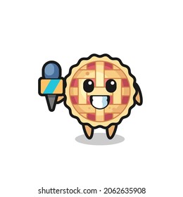 Character mascot of apple pie as a news reporter , cute style design for t shirt, sticker, logo element