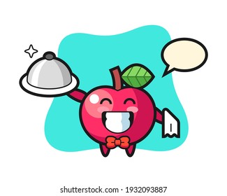 Mascota de caracteres de manzana como camareros