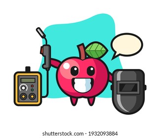 Character mascot of apple as a welder
