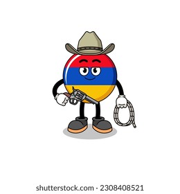 Character mascot of armenia flag as a cowboy , character design