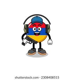 Character mascot of armenia flag doing shooting range , character design