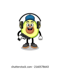 Character mascot of avocado doing shooting range , character design