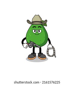 Character mascot of avocado fruit as a cowboy , character design