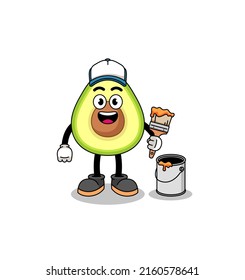 Mascota de caracteres del aguacate como pintor , diseño de carácter