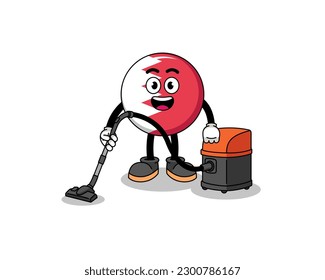 Character mascot of bahrain flag holding vacuum cleaner , character design