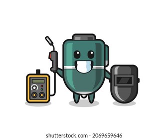 Character mascot of ballpoint pen as a welder , cute design