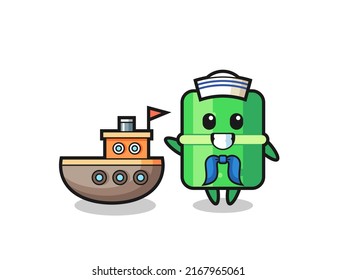 Character mascot of bamboo as a sailor man , cute style design for t shirt, sticker, logo element